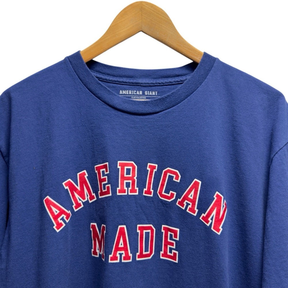 American Giant Men's Size XL Blue Crewneck Spellout Cotton S/S T-Shirt USA euc